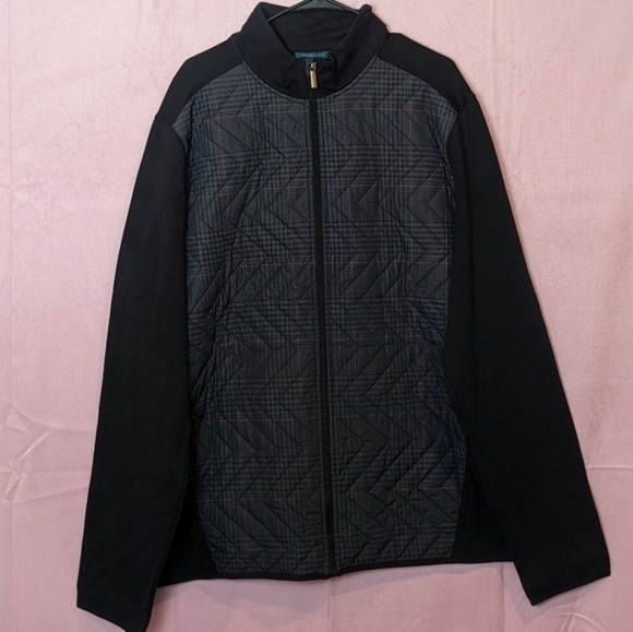 Perry Ellis Ponte Knit Black Plaid Full Zip Quilted Jacket size XL Tall - Picture 1 of 7